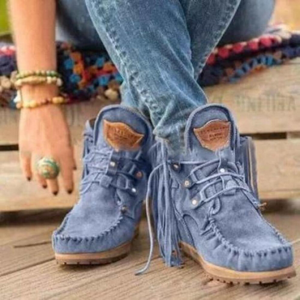 (blue, 40) Fashion Women&apos;s Boots 2023 Winter New Platform 40 -- Tassel Lace-up Women&apos;s Ankle