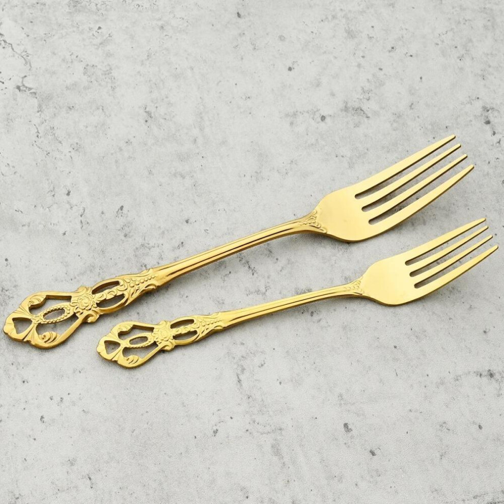 2pcs Gold Stainless Steel Dessert Fork Dinnerware Flatware Cutlery Set Royal Salad Forks For Family