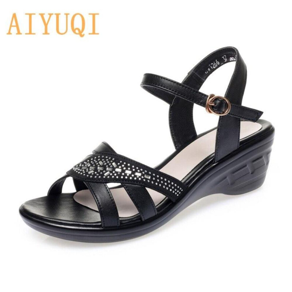 (black, 41) Women&apos;s Sandals Wedges  Summer New Female Sandals Open Toe Large Size  Mother Casual Sandals Ladies