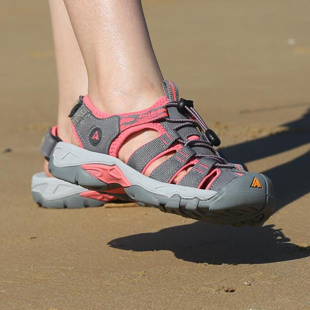(grey,red, 36) Humtto Flat Sandals Summer Luxury Designer Casual Shoes For Women Brand Breathable Quick Dry Outdoor Beach Black Womens Sandals