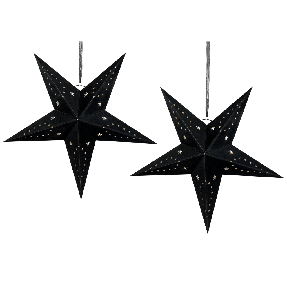 Set of 2 Hanging Decorations Star MOTTI Paper 60 cm Black