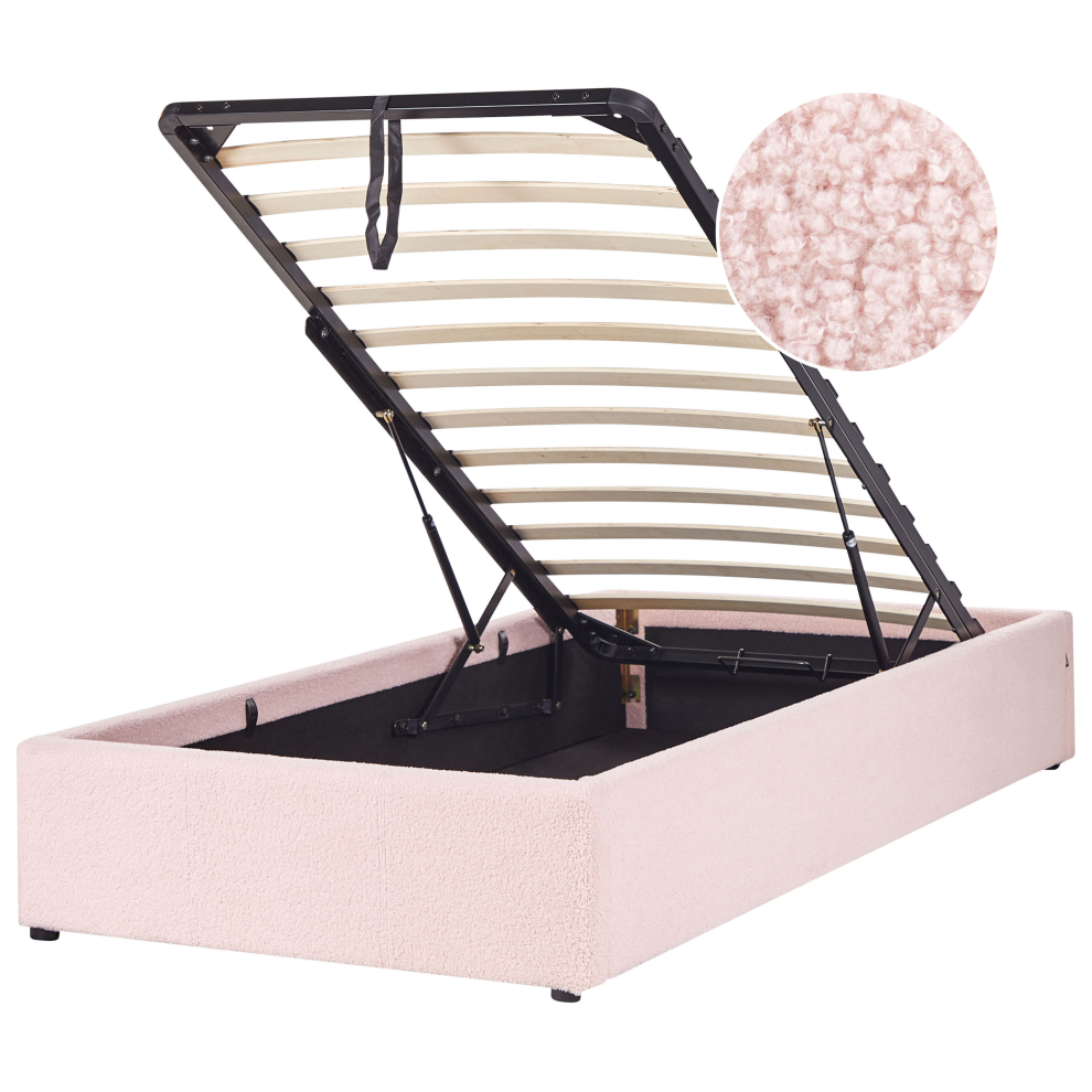 Boucle EU Single Size Ottoman Bed Pink DINAN