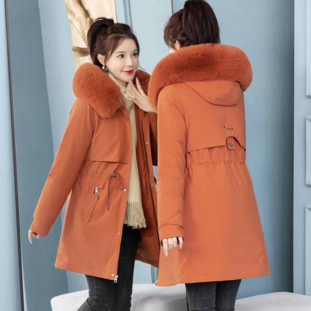 (orange, M) New Arrival - Women&apos;s Thickened Parka Coat, Long Hooded Winter Jacket With Cotton Filling