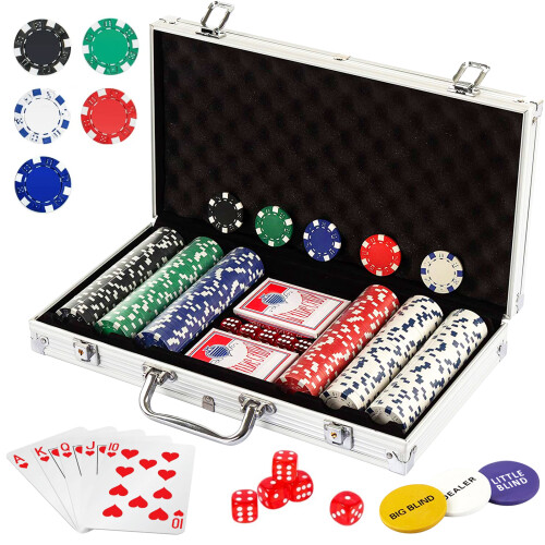 300Pcs Texas Holdem Poker Chips Set with Aluminum Case