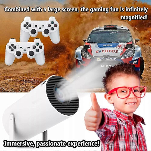 (HY300 MAX White) 4k Smart Movie Projector Games Combo Video Games with 2Controller 1