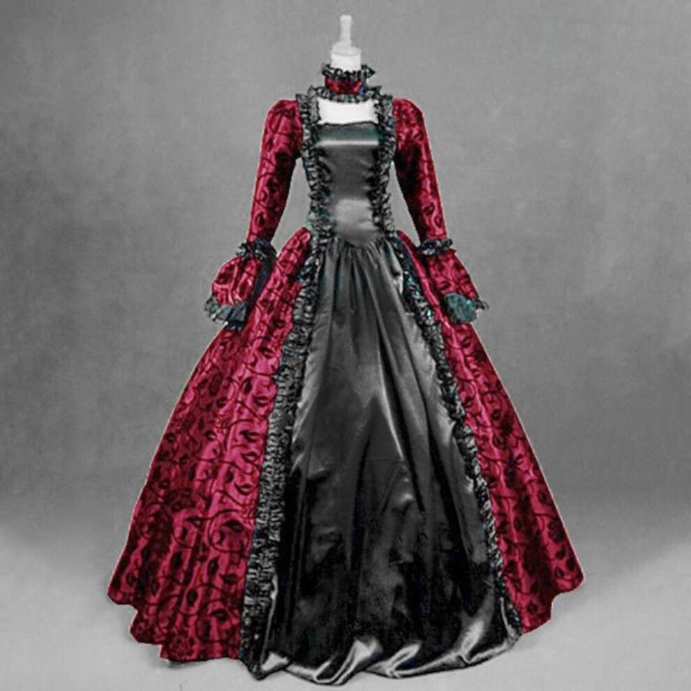 (hot pink, XXXL) Women Fall Winter Gothic Retro Floral Print Ball Gowns Gowns Dress