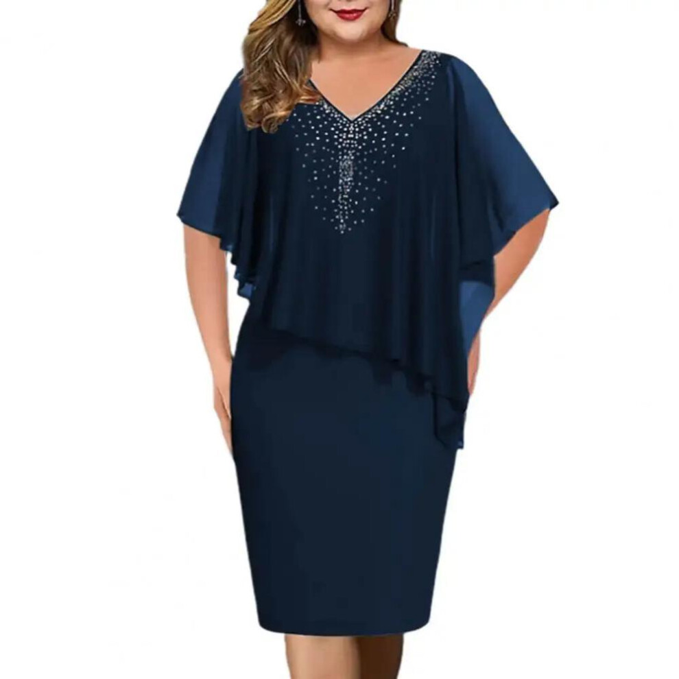 (navy blue, 4XL) Women Plus Size Elegant Dresses For Banquet Irregular Bodycon Chiffon Ball Prom Evening Party Midi Dress
