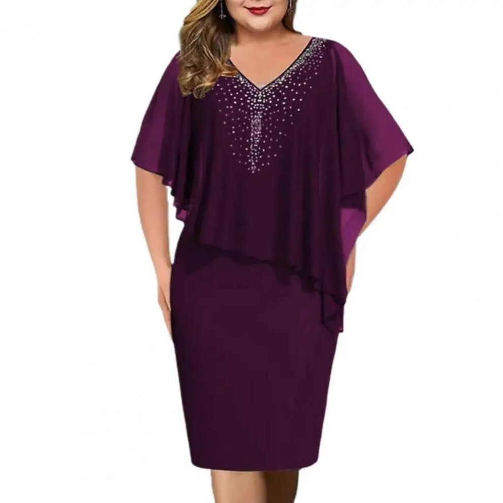 (purple, 3XL) Women Plus Size Elegant Dresses For Banquet Irregular Bodycon Chiffon Ball Prom Evening Party Midi Dress