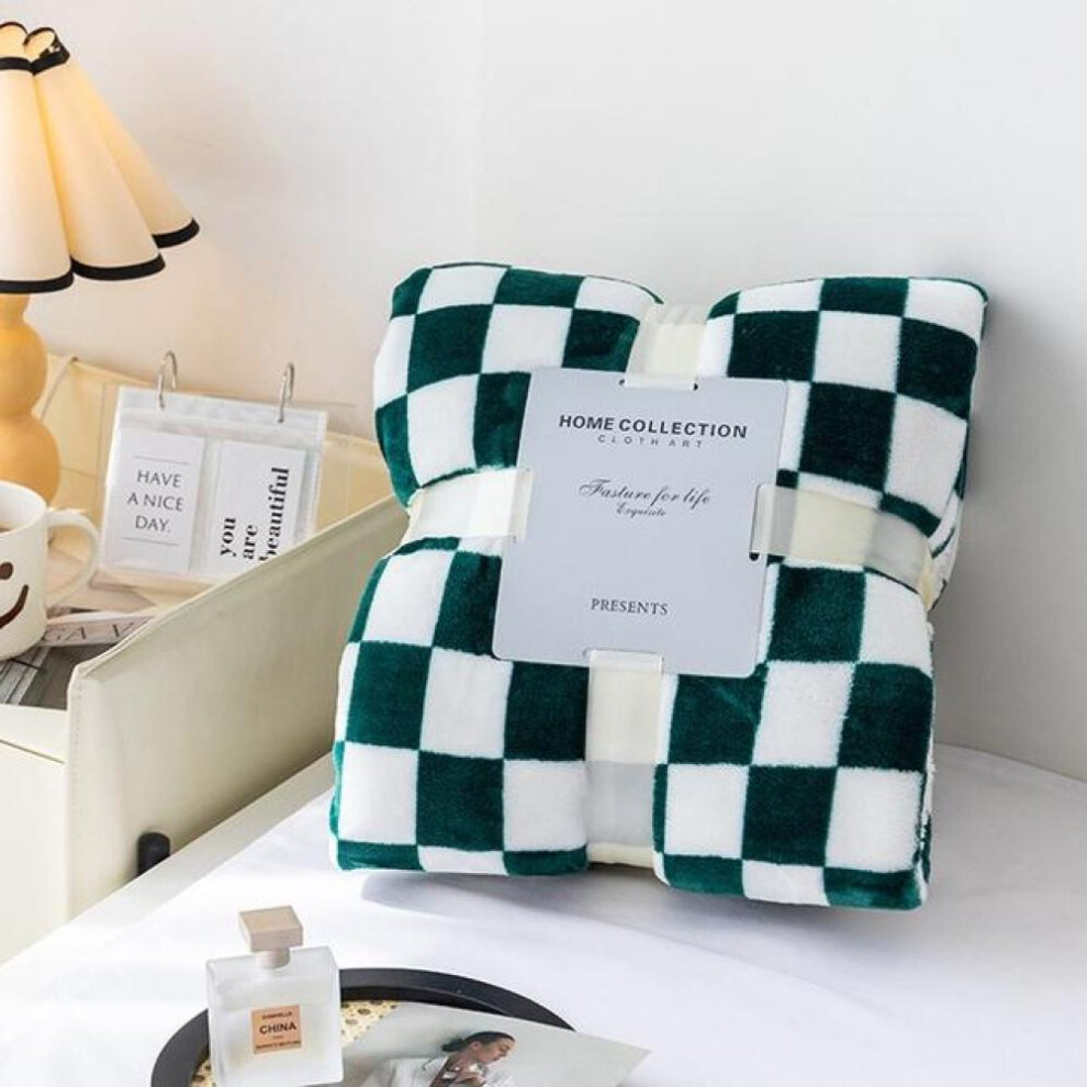 (dark green, 70x100cm) Checkerboard Coral Fleece Blanket Plaid Super Soft Bed Throw Bedsheet Sofa Cover For Home Bedroom Travel Office Nap Blankets
