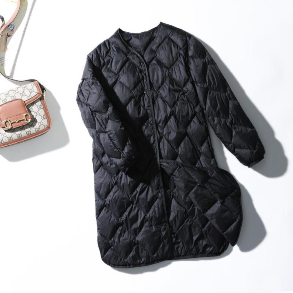 (black, XXL) Women Winter Ultra Light Thin Duck Down Coat Winter Long Slim Warm Basic Quilted Puffer Jacket