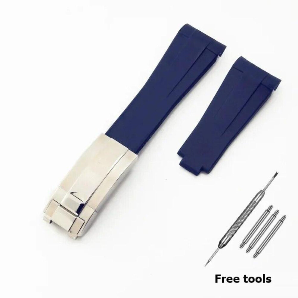 (Blue-S  20mm no logo) 20mm 21mm Premium Silicone Strap For Rolex Submariner Daytona Gmt Yacht-master Series Accessories Replacement Watch Bracelet