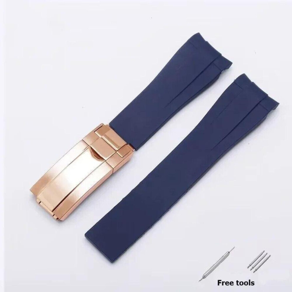 (Blue-R  20mm no logo) 20mm 21mm Premium Silicone Strap For Rolex Submariner Daytona Gmt Yacht-master Series Accessories Replacement Watch Bracelet