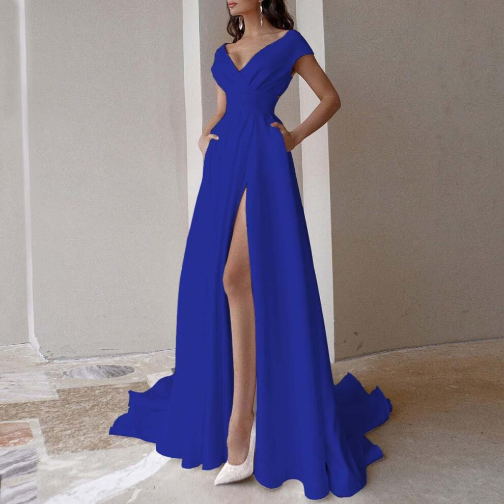 (blue, M) Women's Sexy V-neck Party Evening Dress Wedding Dress