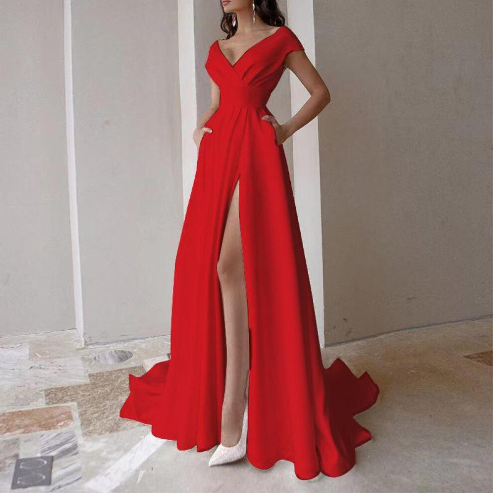 (red, S) Women's Sexy V-neck Party Evening Dress Wedding Dress