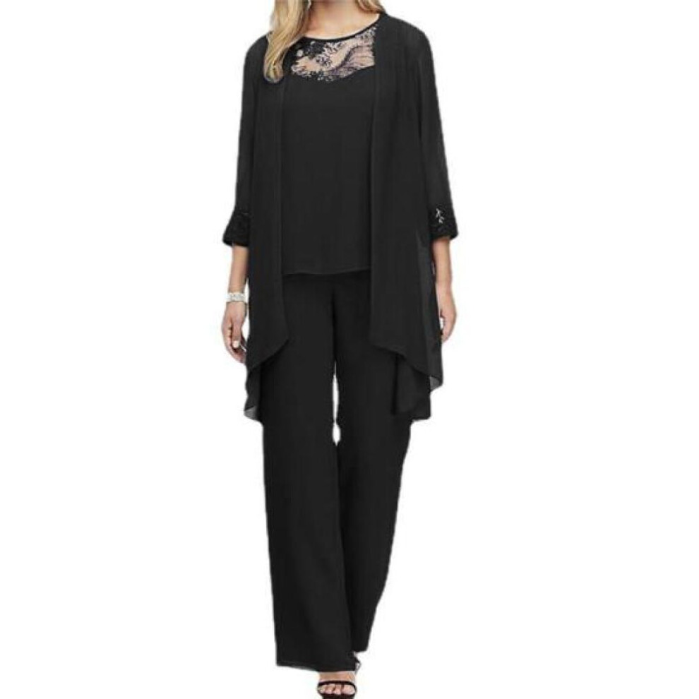 (black, L) 1 Set Cardigan Vest Pants Lace Patchwork Ladies Slim-fitting Crochet Formal Set Streetwear