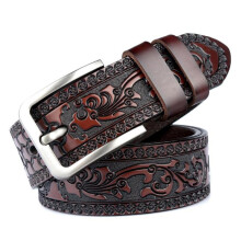 (as the picture, 120CM) Belts for Men Vintage Genuine Leather High Quality Fashion Classic Casual Carved Flowers Jeans Men Belts Pin Buckle Strap HQ232