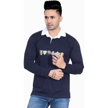 (Navy Blue, L) Men's Six Nation Rugby Long Sleeve Sports Jersey