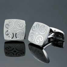 Shirt Vintage Floral Plated Brass Cufflinks, Color: Silver White Bottom Pattern