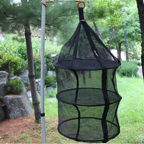 Camping Picnic Folding Tableware Vegetables Fruit Dry Net Hanging Mesh Dish Dryer Rack Shelf(Black) 1