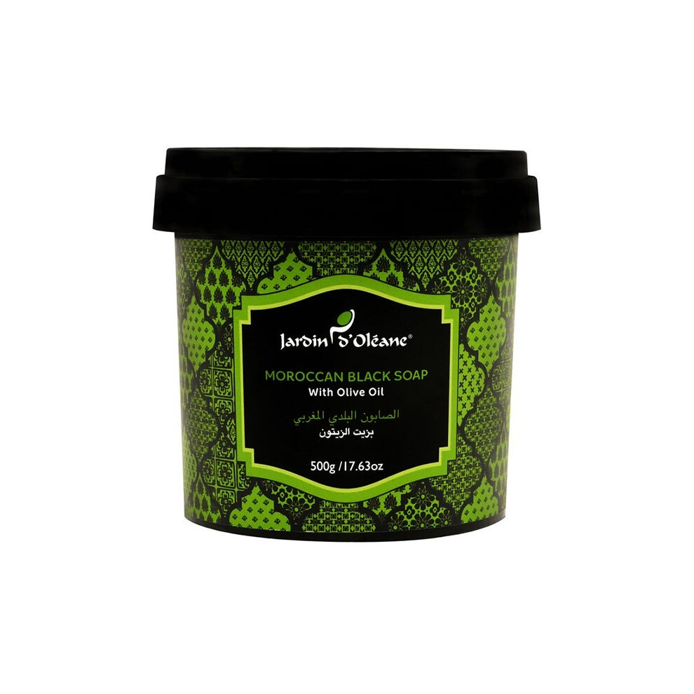 JARDIN D OLEANE Moroccan Black Soap With Olive Oil 500g |Natural Exfoliating & Moisturizing Soap for Face & Body, Traditional Spa Treatment