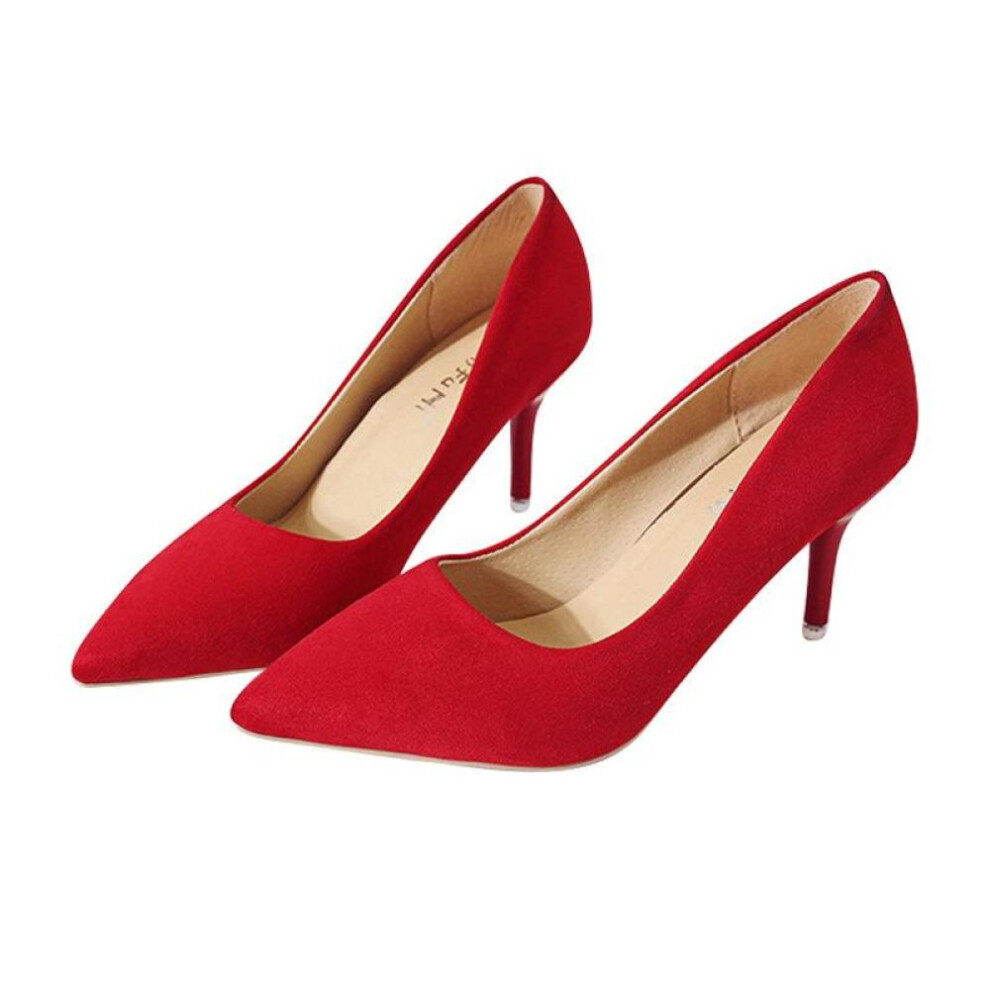 (red, 43) Shoelife  New Large Size Stiletto Pumps Women&apos;s Suede High Heels