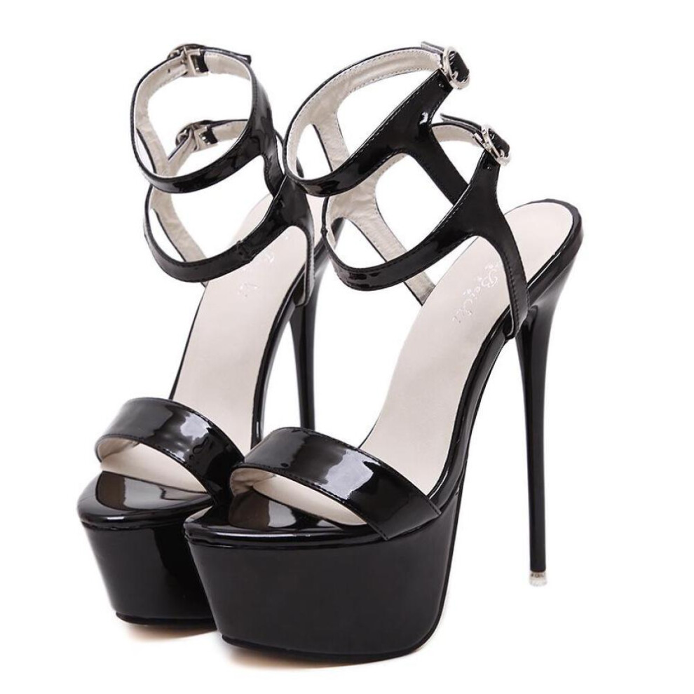 (black, 44) Super High Heels Sandals Party Sexy Dress Shoes Women Thin Heels Platform Pumps Plus Size 34-46
