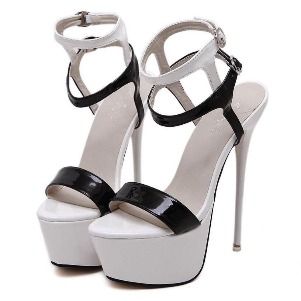 (white, 35) Super High Heels Sandals Party Sexy Dress Shoes Women Thin Heels Platform Pumps Plus Size 34-46