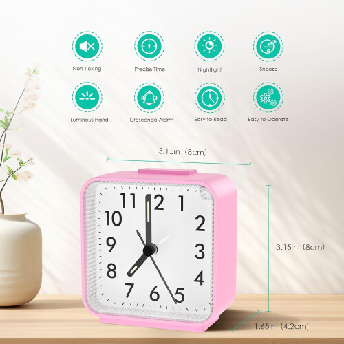 (Red) No ticking battery powered bedside clock, luminous large display, student children's clock silent plastic quartz clock desktop 2