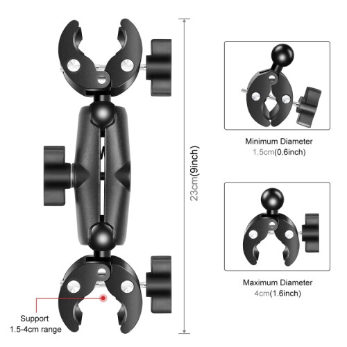 PULUZ Motorcycle Dualheads Crab Clamp Action Camera Handlebar Fixed Mount(Black) 2