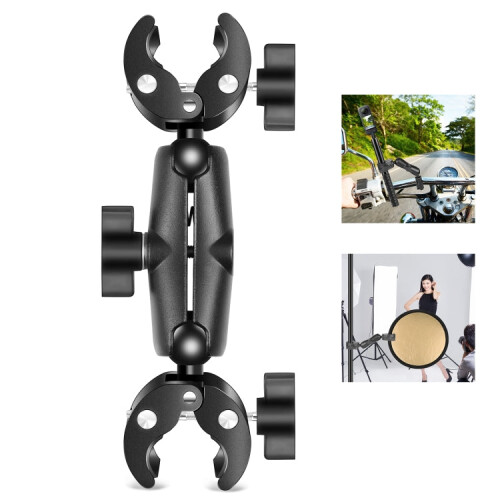 PULUZ Motorcycle Dualheads Crab Clamp Action Camera Handlebar Fixed Mount(Black) 1