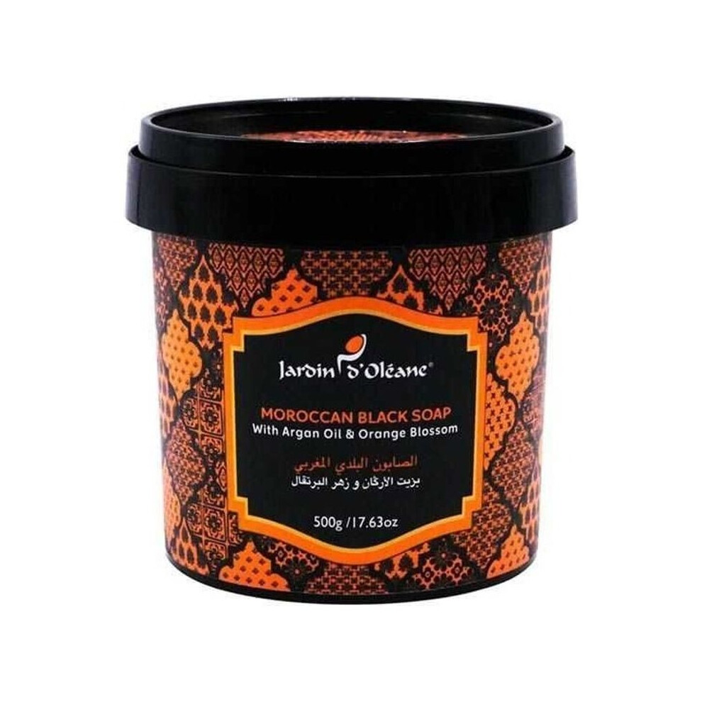 JARDIN D OLEANE Moroccan Black Soap With Argan Oil & Orange Blossom 500g |Natural Exfoliating, Hydrating & Revitalizing Soap |Spa Treatment