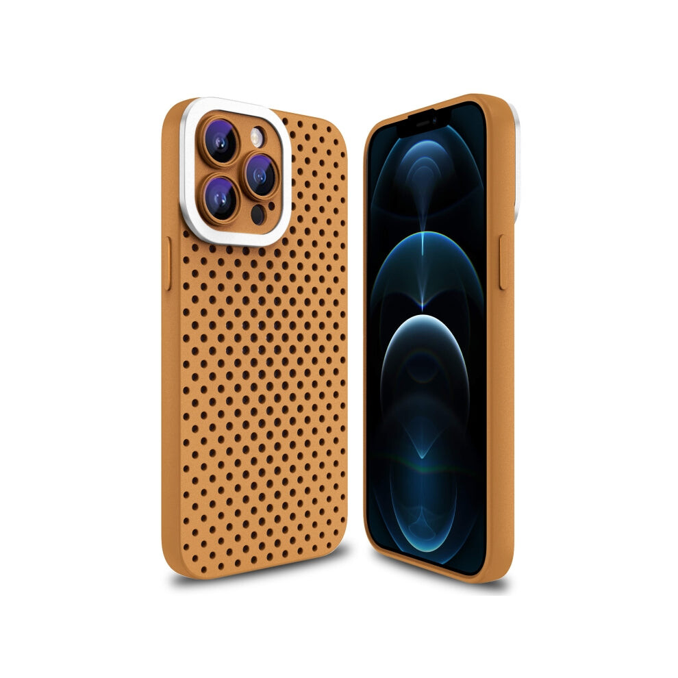 For Iphone 12 Pro Max Hollow Heat Dissipation Tpu Phone Case(Brown) Brown 740390258802