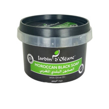 JARDIN D OLEANE Moroccan Black Soap With Olive Oil 250g |Natural Exfoliating, Moisturizing & Hydrating Soap Face & Body, Detox, Acne Treatment & Spa