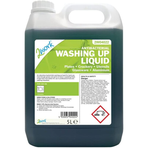 2Work Antibacterial Washing Up Liquid 5 Litre 2W04022
