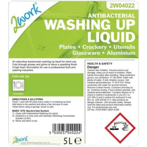 2Work Antibacterial Washing Up Liquid 5 Litre 2W04022 1