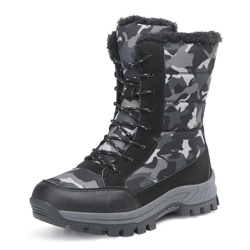 (black, 38) Women Winter Plus Velvet Snow Boots Casual Suede Lace Up Warm High Cotton Shoes Large Thick Bottom Camouflage Shoe