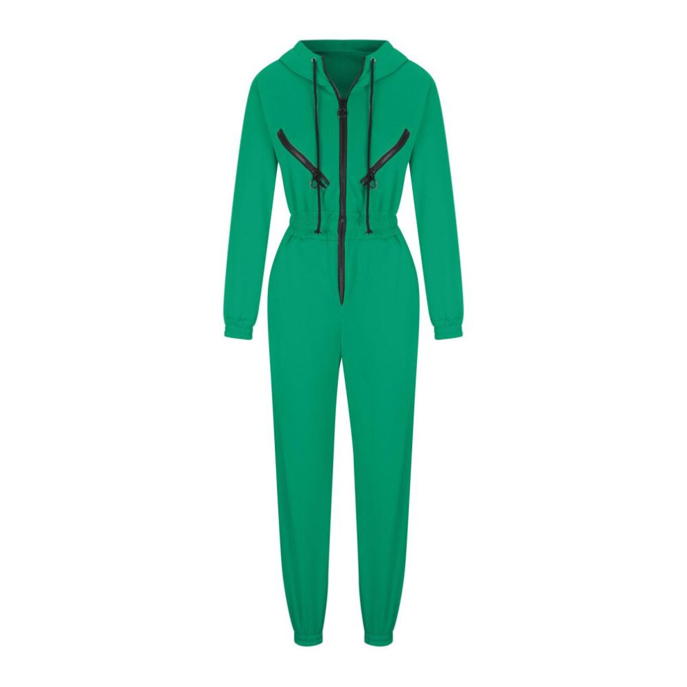 (green, XL) Women Solid Color Bodysuit Long Sleeve Hooded O Neck Hoodies Suit Autumn Winter Loose Top Wide Leg Pants