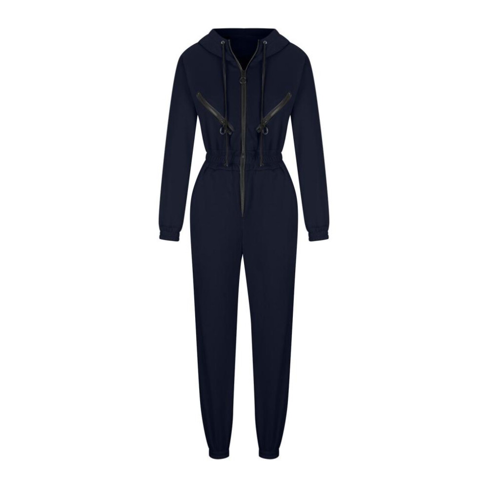 (black, L) Women Solid Color Bodysuit Long Sleeve Hooded O Neck Hoodies Suit Autumn Winter Loose Top Wide Leg Pants