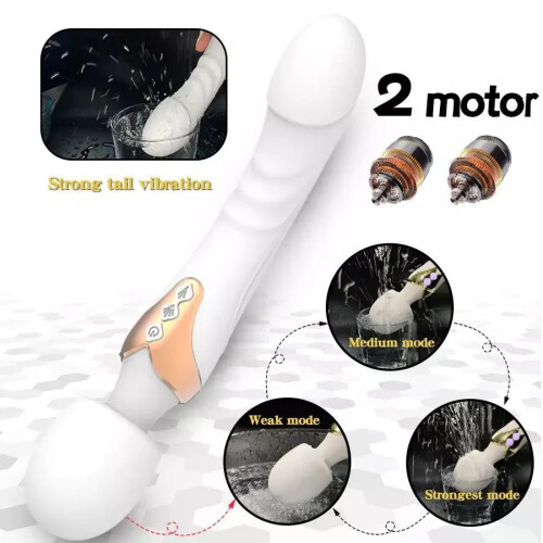 (White) Double Sided Dildo for Women Wand Vibrator Clit