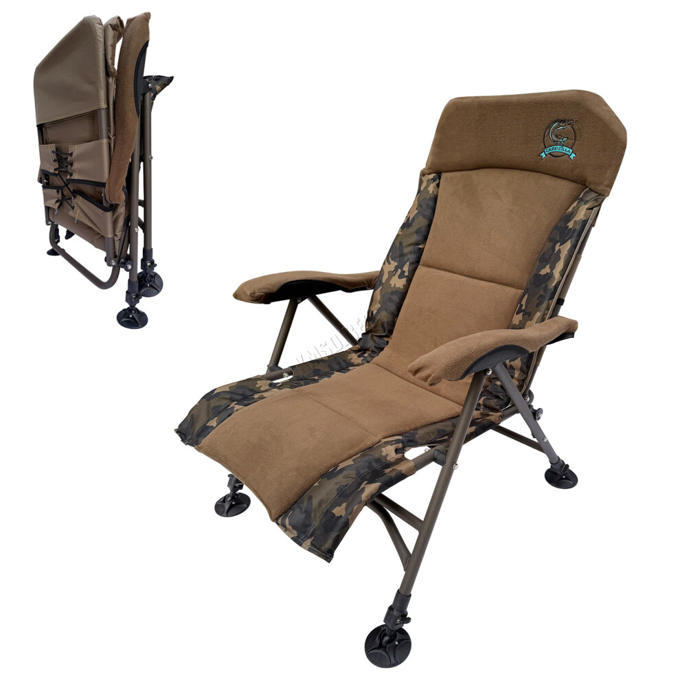 CARPZILLA Recliner Folding Camping Fishing Chair 4CM Cushion 150KG Capacity Camo