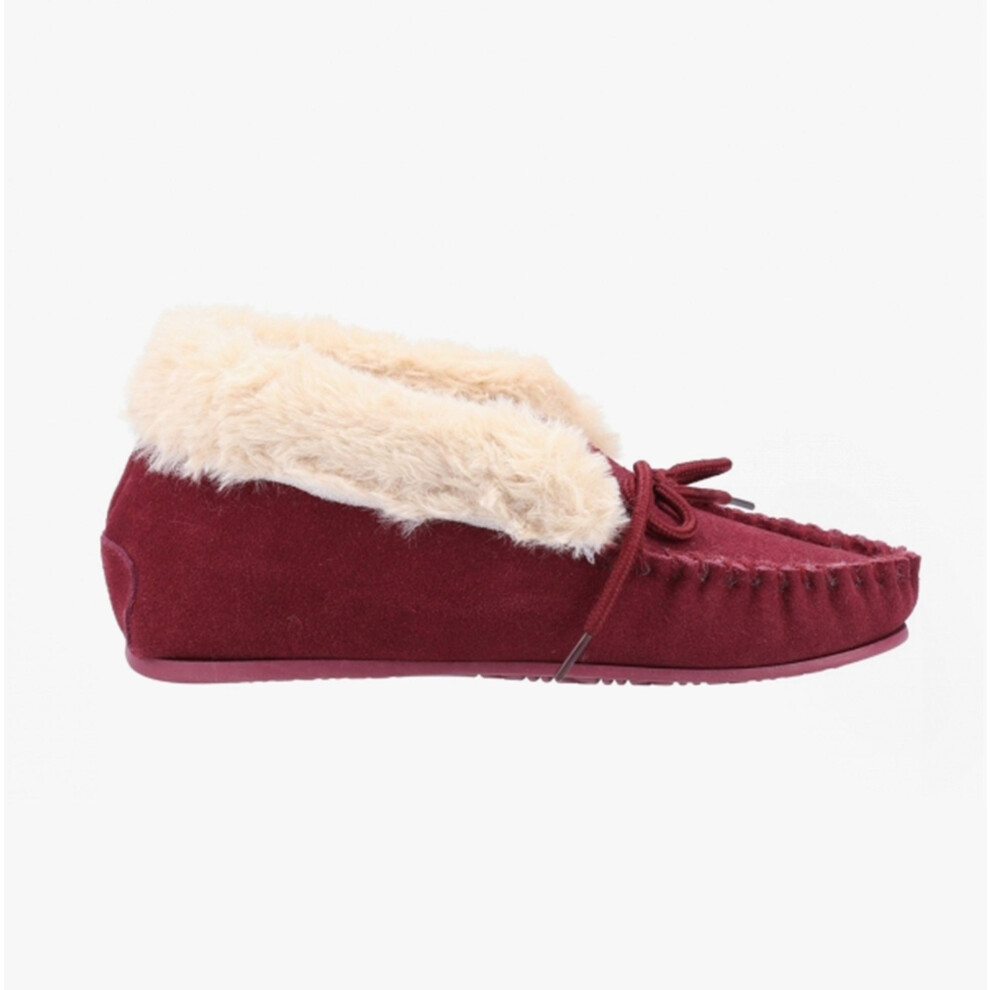 (UK 7, Dark Red) Hush Puppies PHILIPPA Ladies Suede Moccasin Slippers Tan