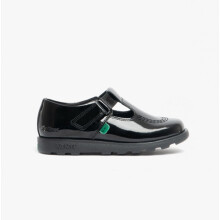 (UK 8, Black) Kickers FRAGMA T-BAR Girls Leather School Shoes Black