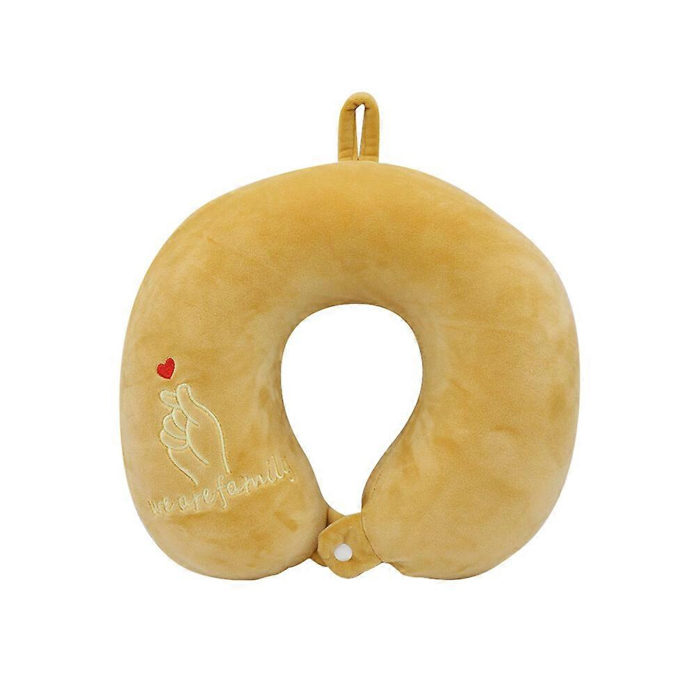 Dww-Un oreiller en forme de U Bixin jaune, oreiller de soutien du cou de voyage, oreiller d'avion, sieste de bureau, oreiller de djeuner, oreiller de