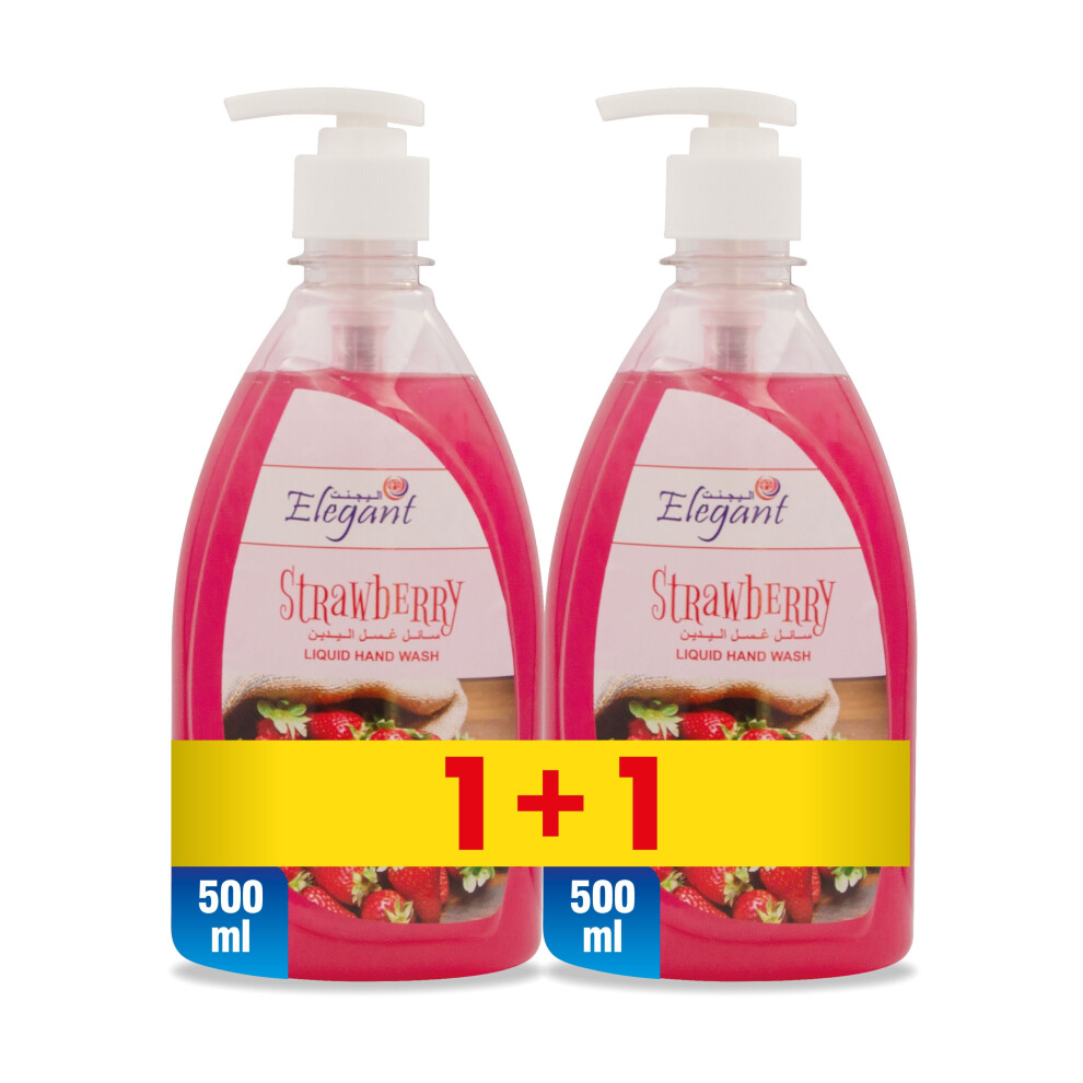 Elegant Liquid Hand Wash Strawberry Gentle, Hydrating Hand Soap with Refreshing Strawberry Scent 500ml  9Pack of 2)