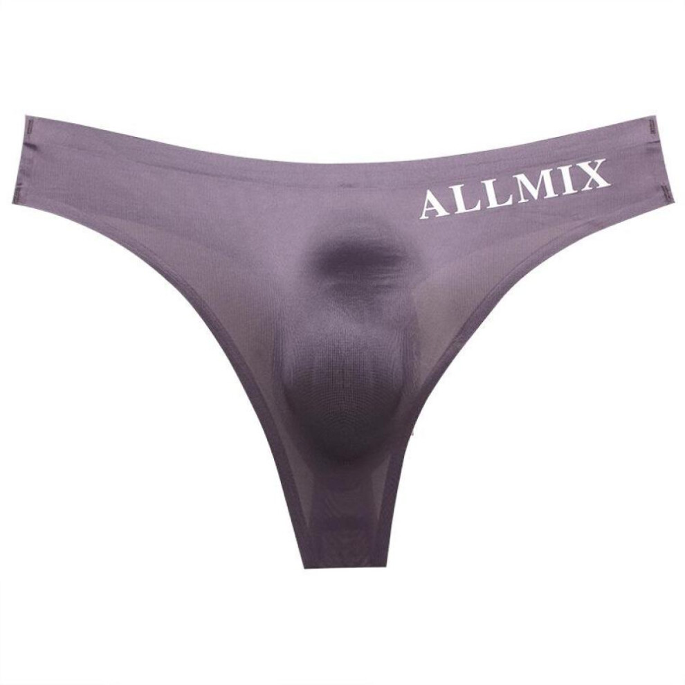 (grey, 2XL) Men&apos;s Sexy Mesh Thongs Ice Silk Seamless Letter G-string Sports Fitness Panties For Men