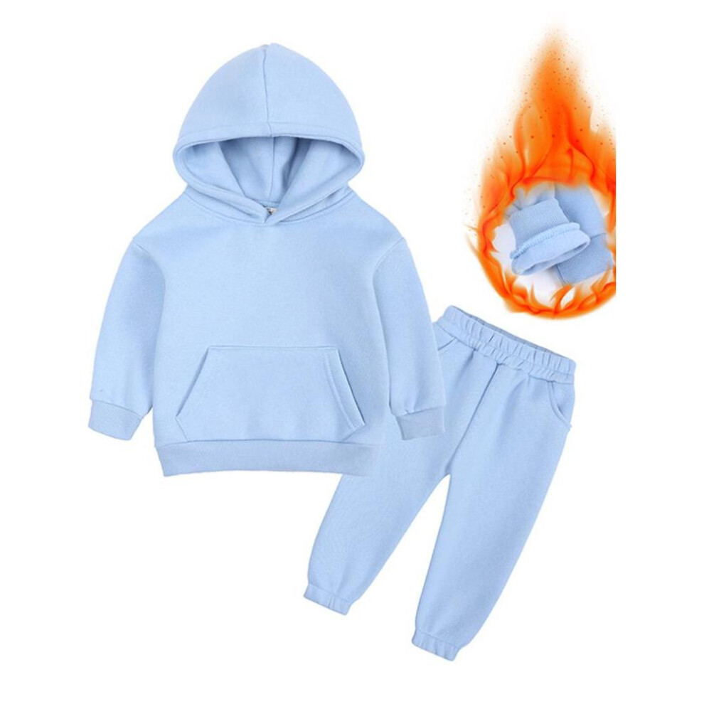(blue, 160cm) Winter Children Set Cotton Casual Fleece Thicken Hoodie Trousers Two Piece Boys Girls Tracksuit 10 12 Years Kids Clothes
