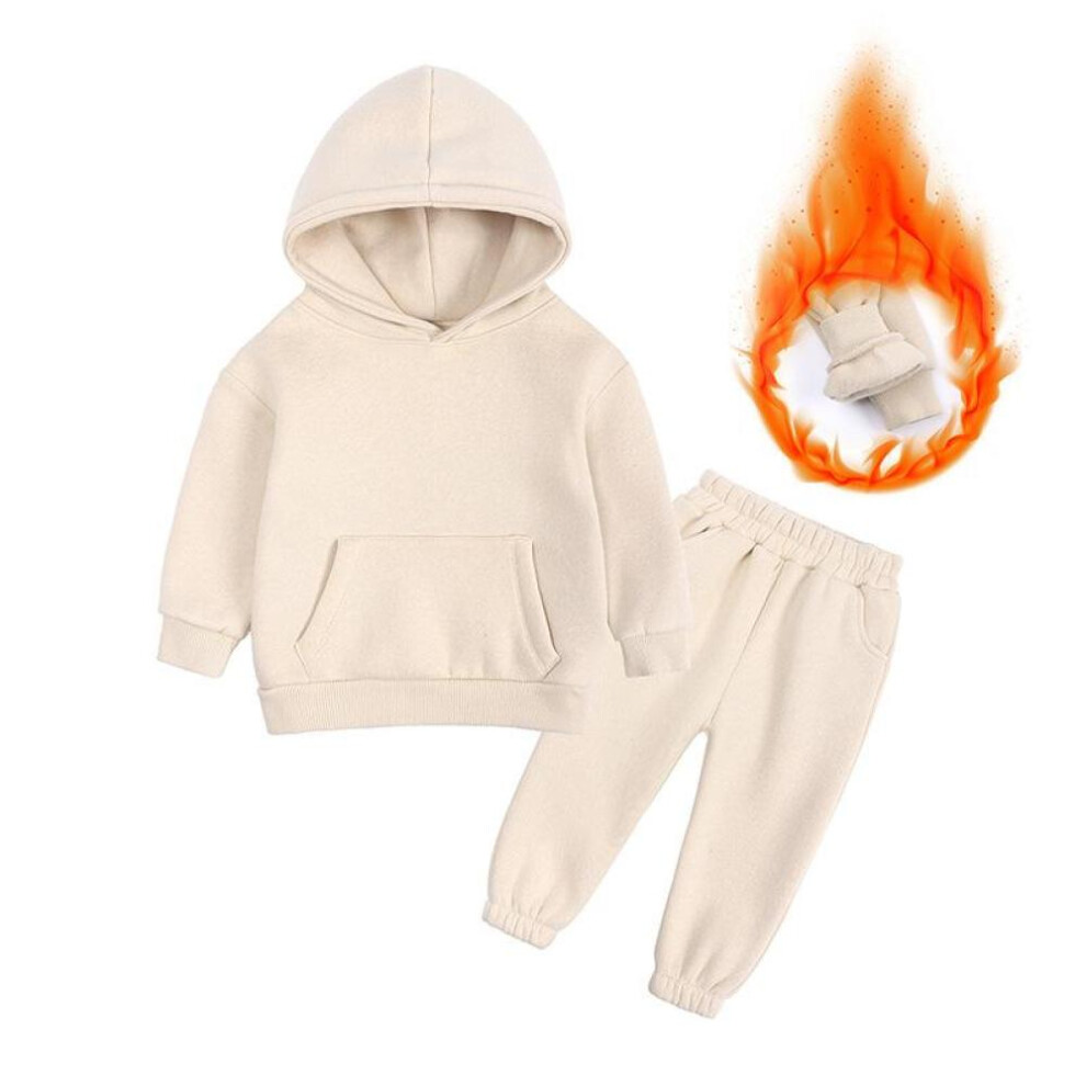 (khaki, 120cm) Winter Children Set Cotton Casual Fleece Thicken Hoodie Trousers Two Piece Boys Girls Tracksuit 10 12 Years Kids Clothes
