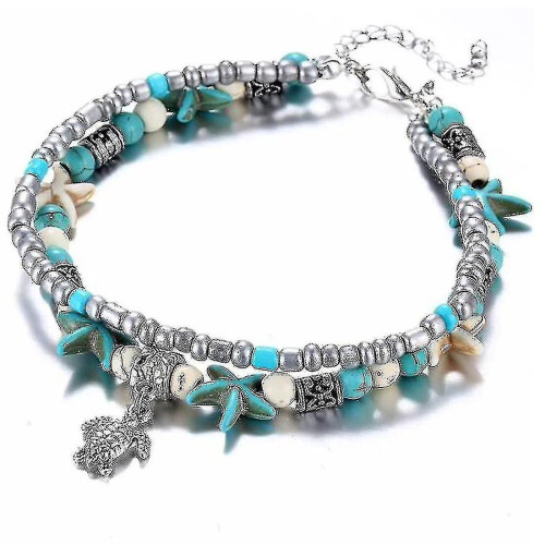 2pcs Boho Shell/starfish/turtle/ Weave Anklets Bracelets Beaded Adjustable