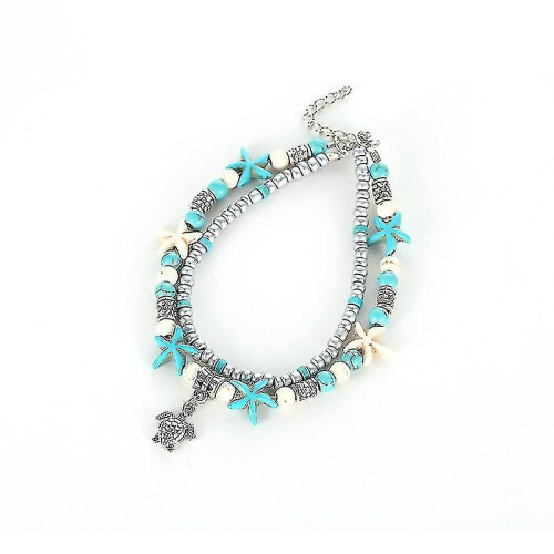 2pcs Boho Shell/starfish/turtle/ Weave Anklets Bracelets Beaded Adjustable 2