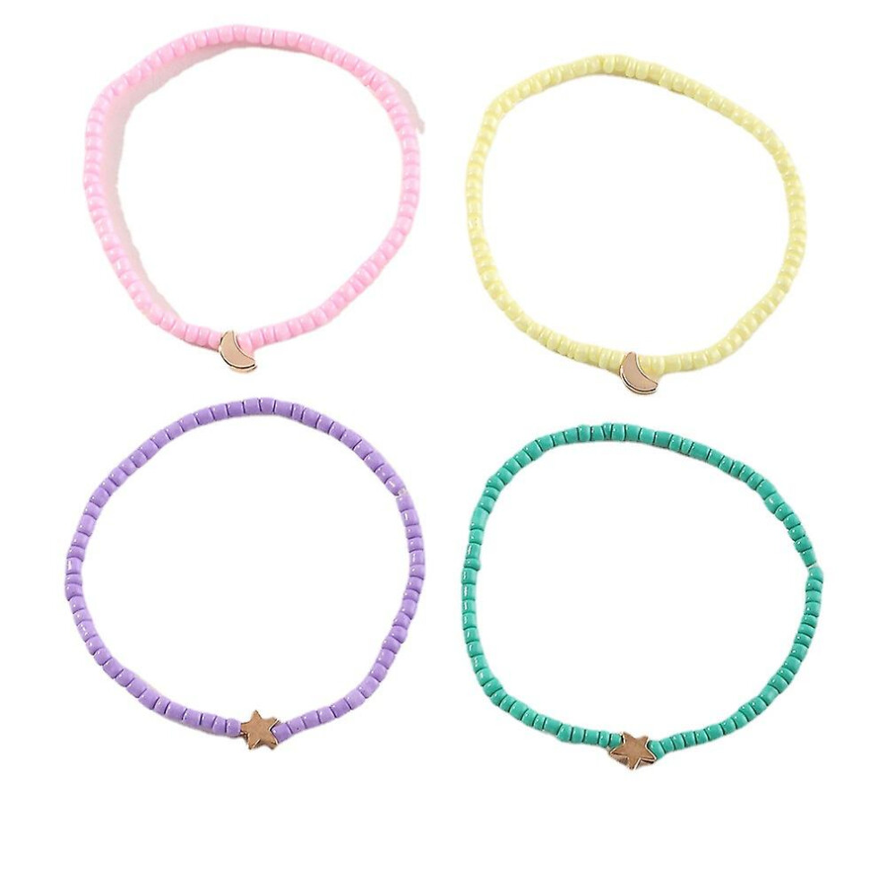 Children's Jewelry Summer Beach Solid Color Rice Bead Anklet Star And Moon Pendant 4 Sets-image